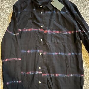 All Saints Black and Red Casual Button Down Shirt with Striped Design